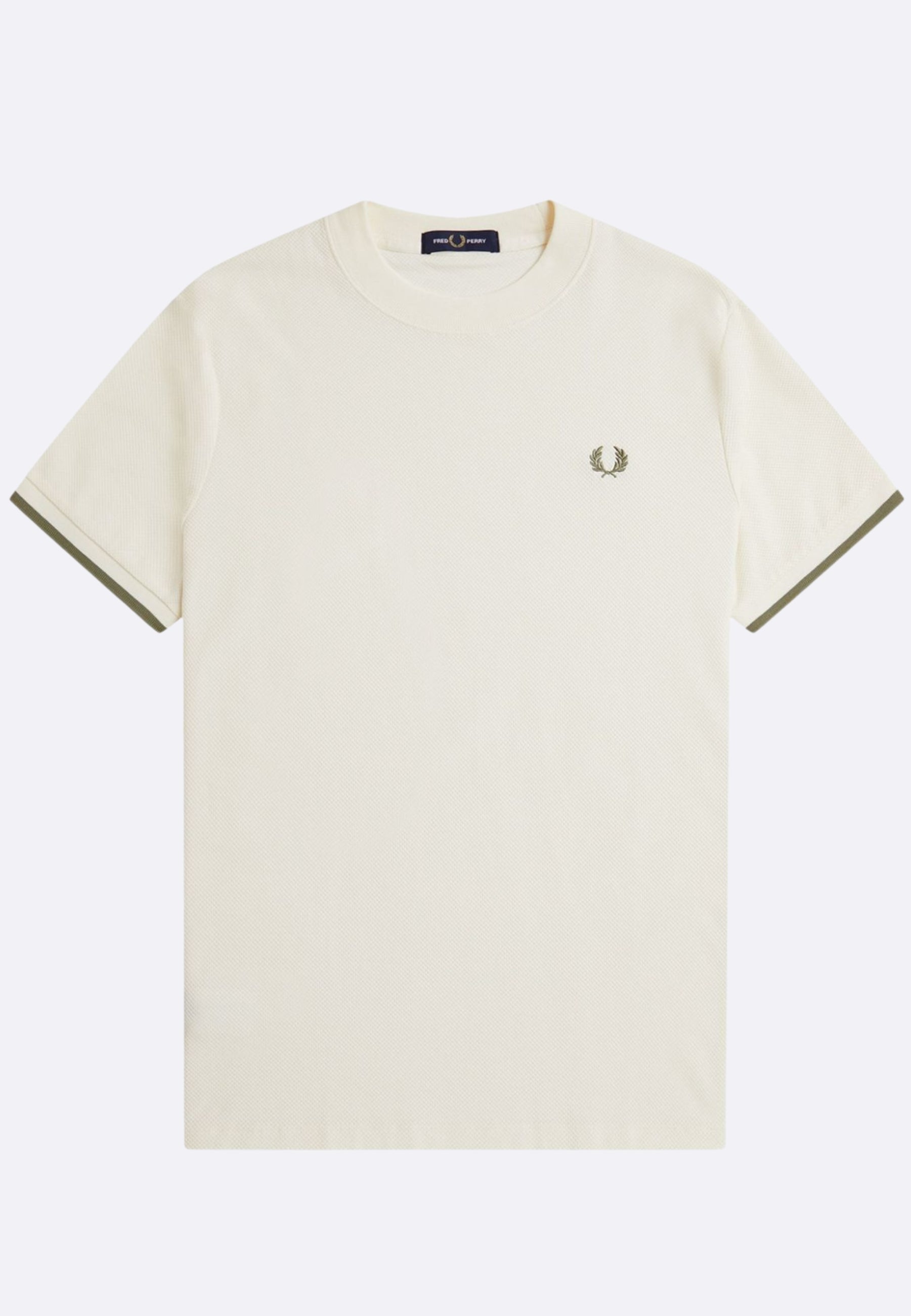 Fred Perry White Piqué T-Shirt with Green Trim - M4654 760 Fred Perry White Piqué T-Shirt with Green Trim - M4654 760
