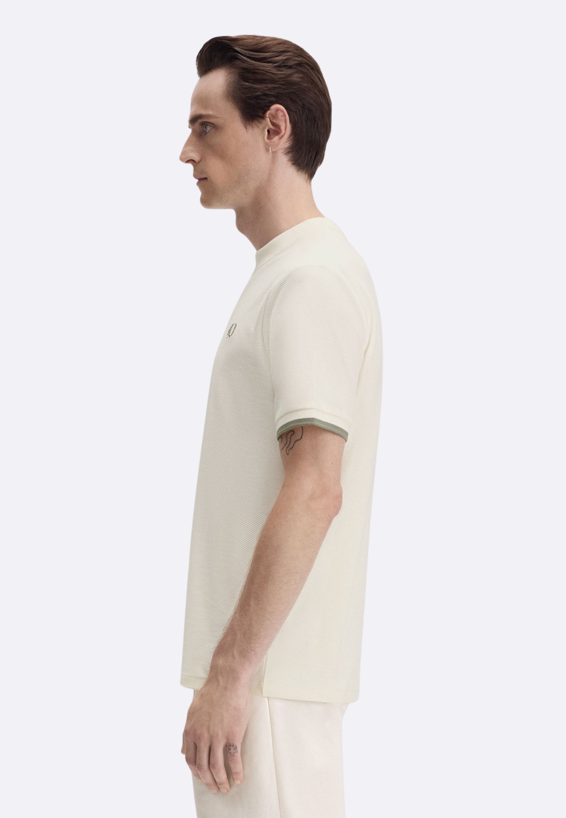 Fred Perry White Piqué T-Shirt with Green Trim - M4654 760 Fred Perry White Piqué T-Shirt with Green Trim - M4654 760
