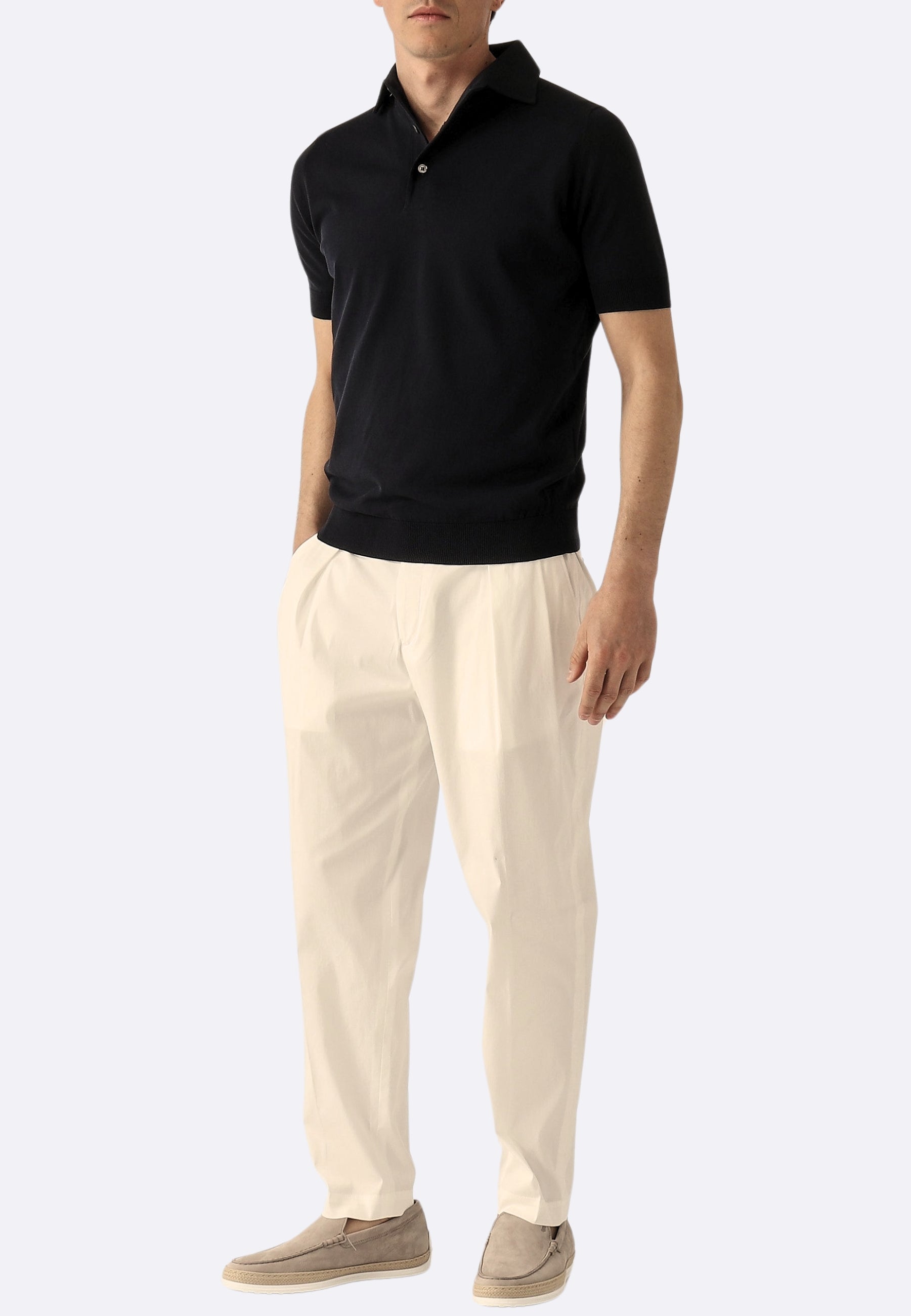 FIlippo de Laurentiis Polo Luxury in Crepe Cotton Black – IMaurizio