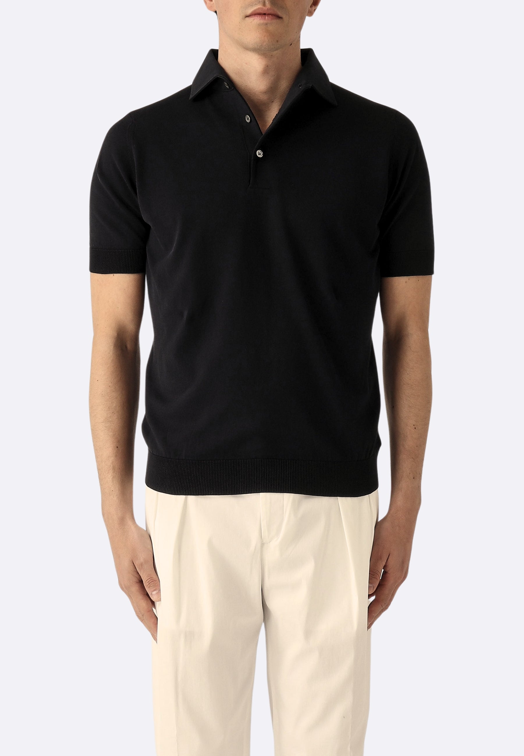 FILIPPO DE LAURENTIIS crepe cotton ポロ FIlippo de Laurentiis Polo Luxury in Crepe Cotton Black – IMaurizio