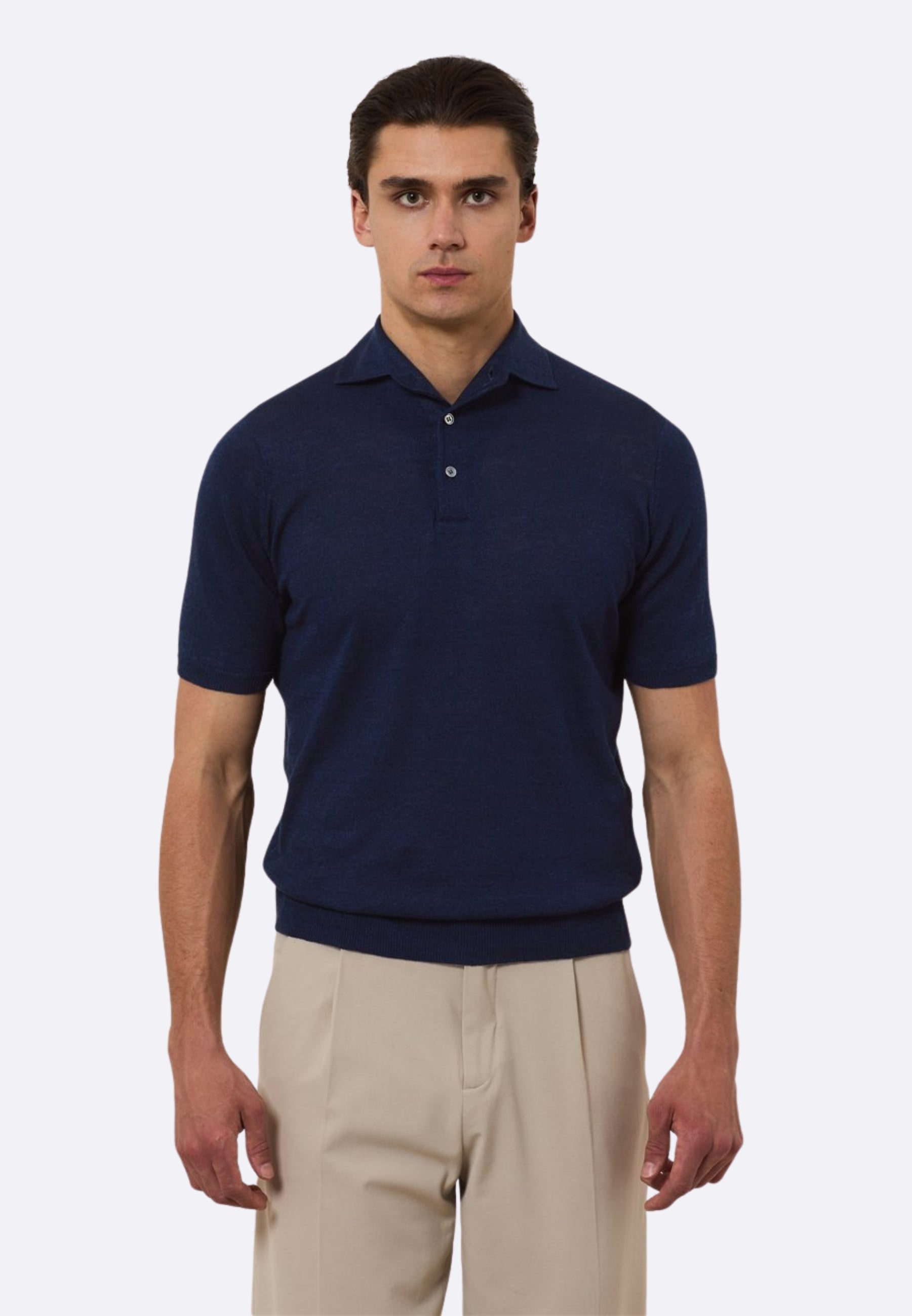 FILIPPO DE LAURENTIIS crepe cotton ポロ Filippo de Laurentiis Luxury Polo in Blue Crepe Cotton – IMaurizio