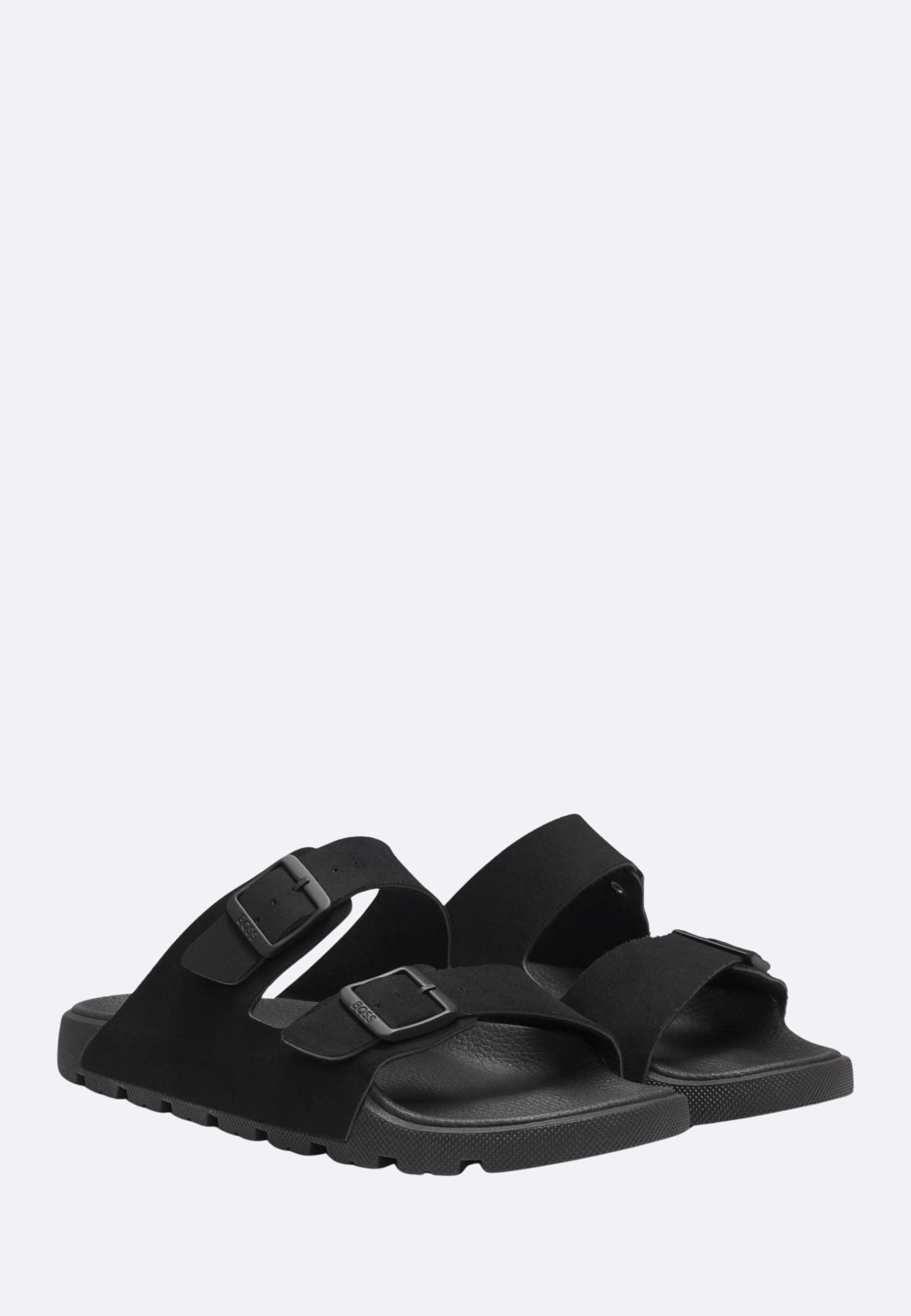 Boss Ciabatte Surfley Nere con Doppio Cinturino Scamosciato