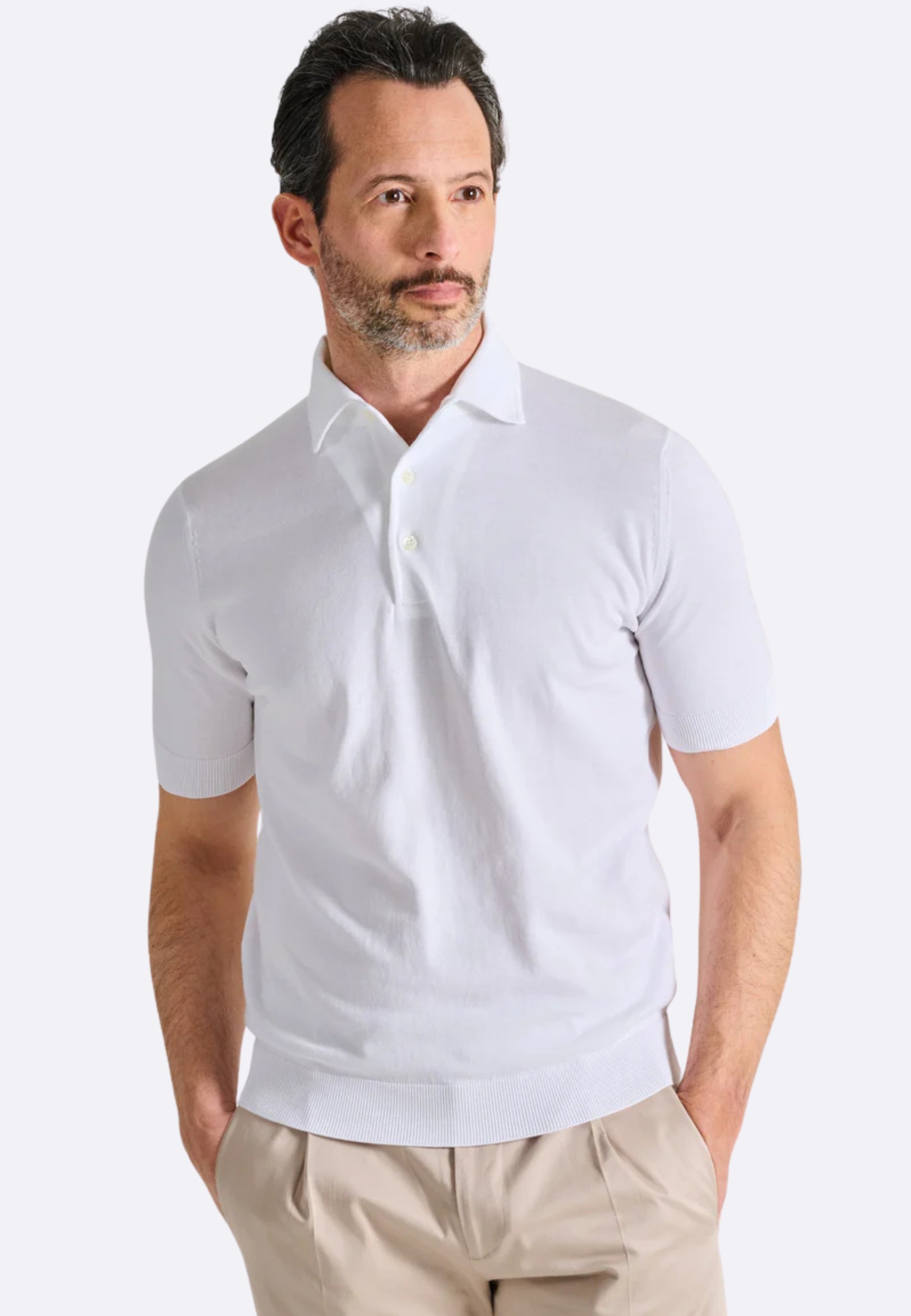 FILIPPO DE LAURENTIIS crepe cotton ポロ Filippo de Laurentiis Luxury Polo in Blue Crepe Cotton – IMaurizio